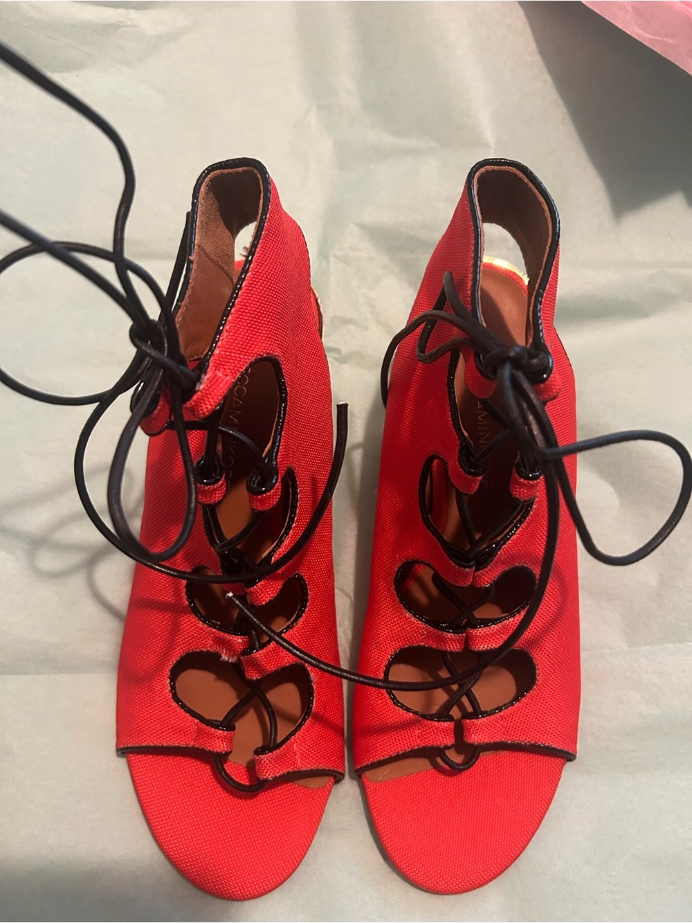 Rebecca Minkoff Red Lace-Up Cutout Heels